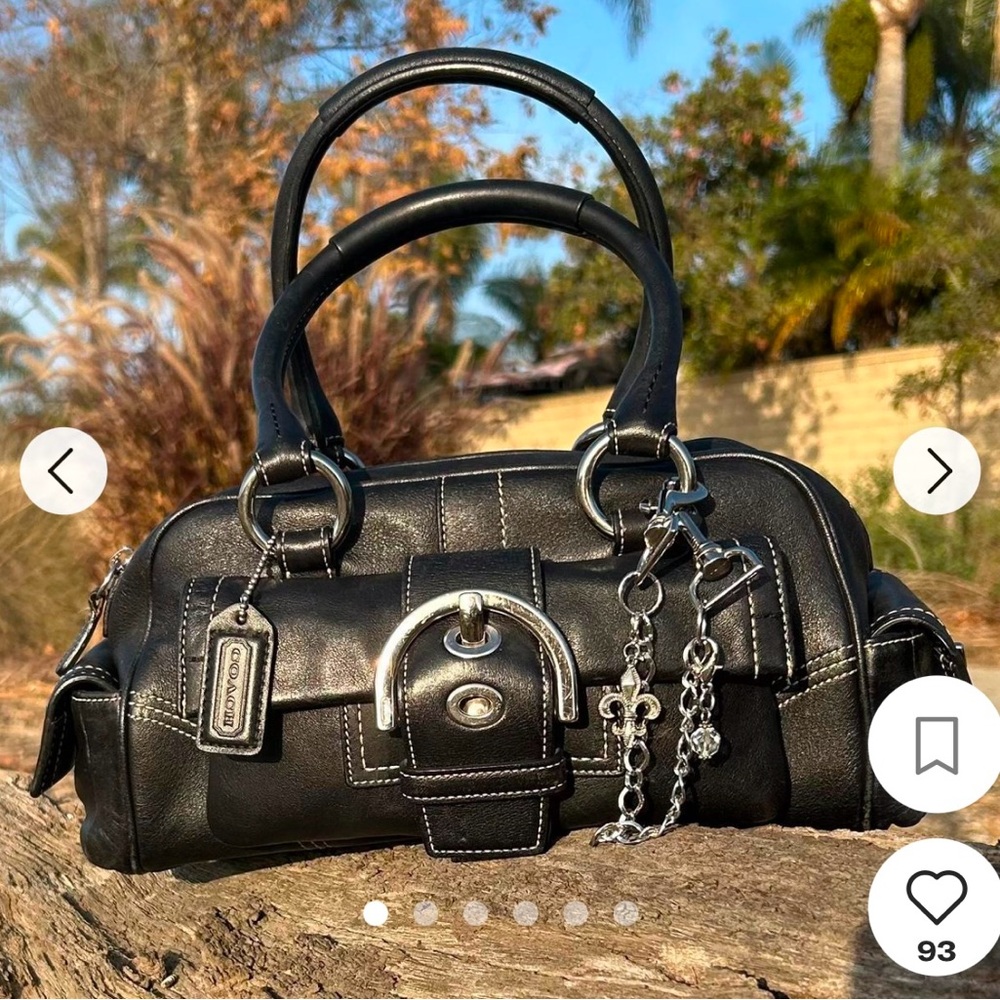Coach Black Leather Satchel with Silver Accents
